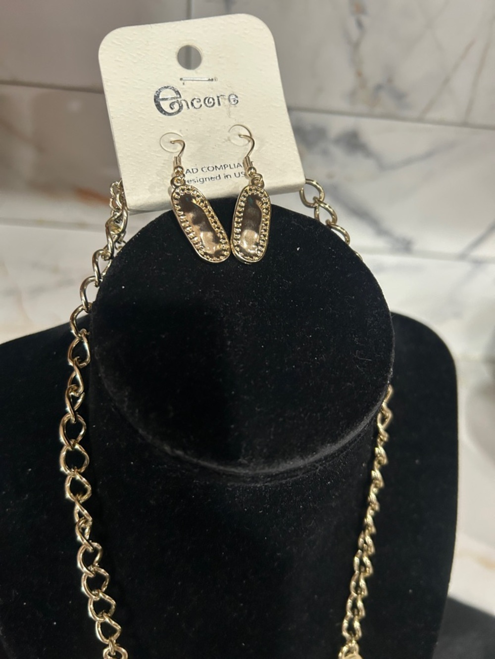 Encore Jeans Gold and Deep Purple Statement Necklace with Matching Drops